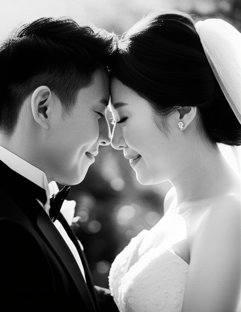 흑백 이마 맞대기 클로즈업