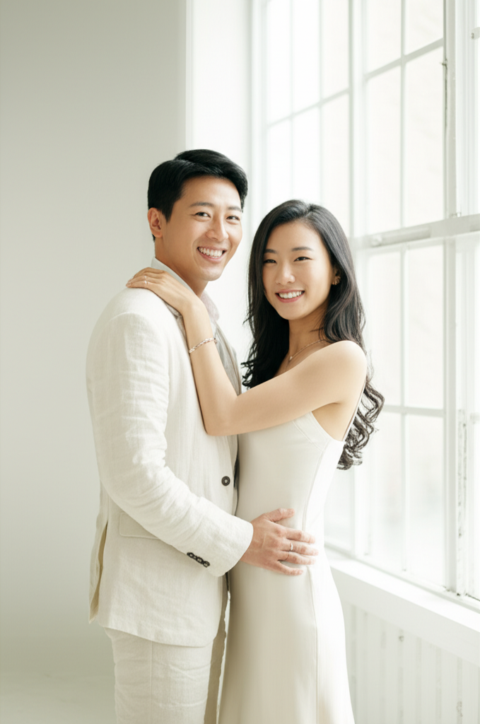 밝고 자연스러운 상반신 커플 포트레이트